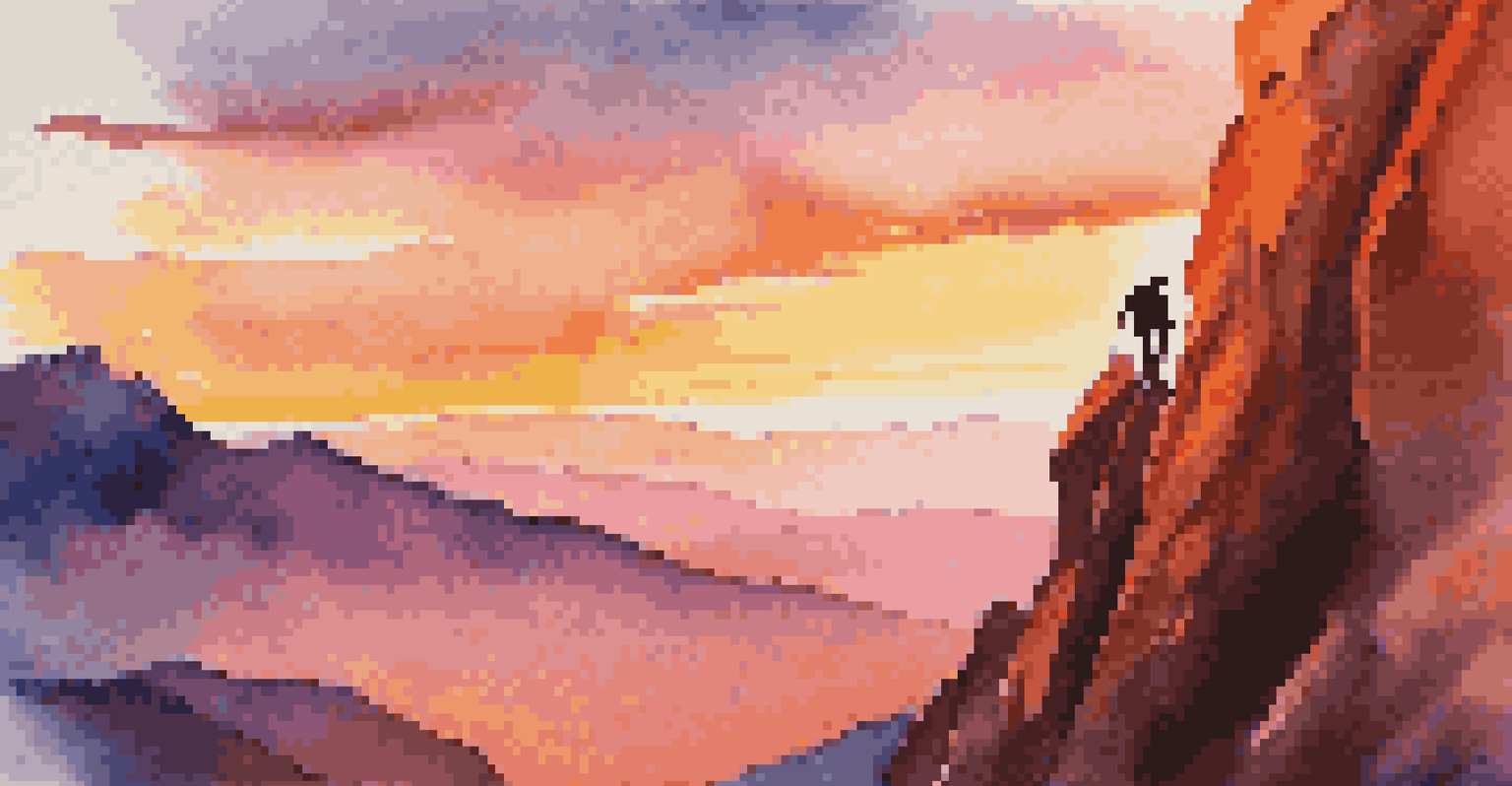 A silhouette of a person climbing a mountain at sunrise, symbolizing the journey to financial stability.