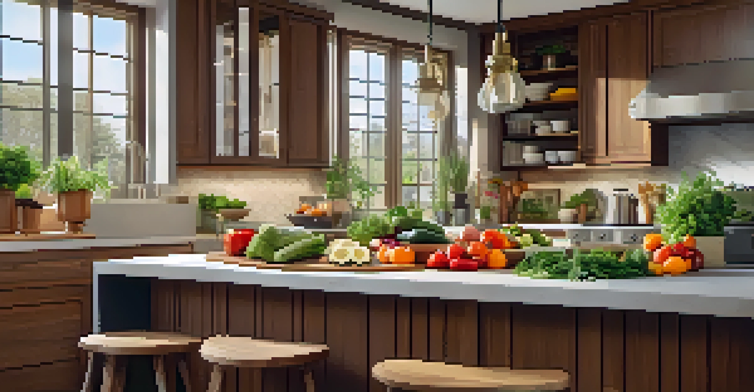 A warm and inviting kitchen with fresh ingredients on display.