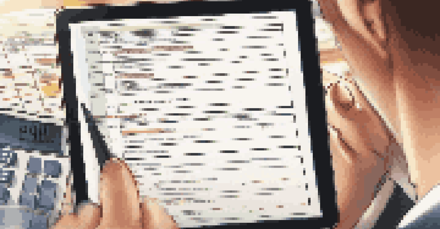 A person closely reviewing a due diligence checklist on a tablet, emphasizing financial analysis and compliance.