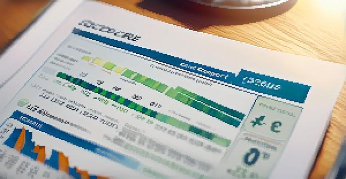 A close-up of a credit score report showcasing a three-digit score, with financial documents and a calculator in the background.