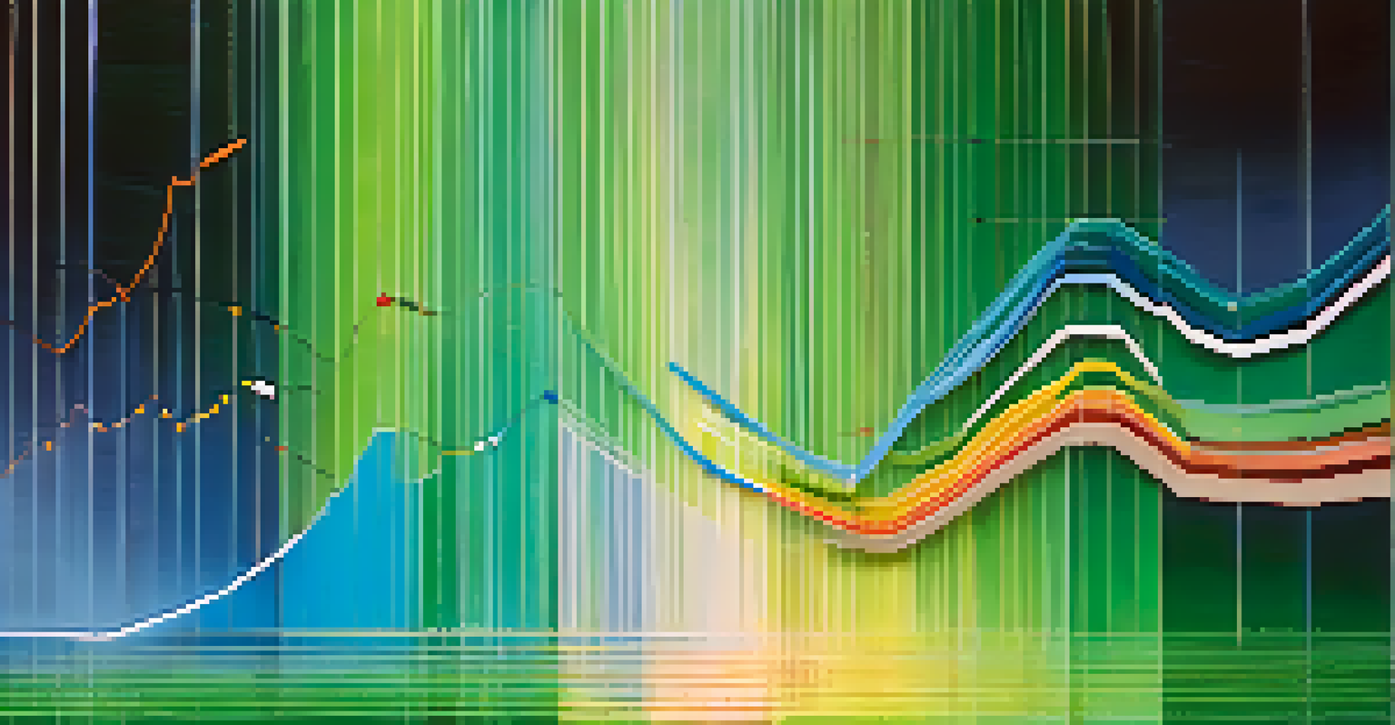 An abstract image of retirement planning with colorful graphs and flowing lines on a gradient background.