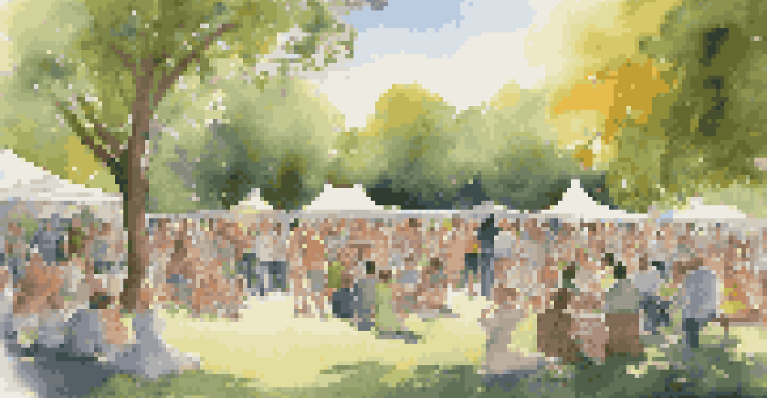 An outdoor performance in a park with diverse artists entertaining an engaged audience, surrounded by nature and families enjoying the event.