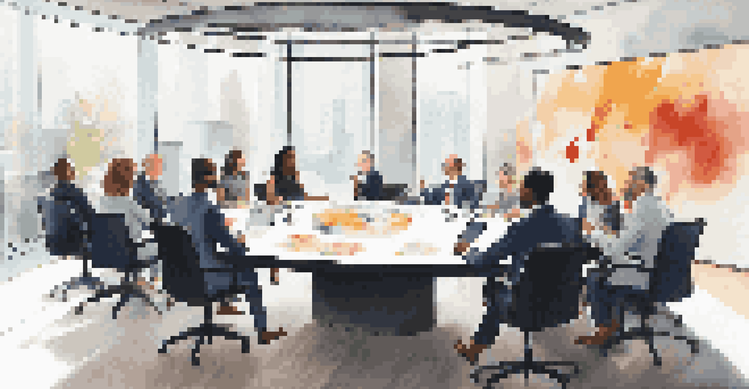 A diverse group of investors negotiating around a round table in a contemporary conference room, with emotions ranging from determination to enthusiasm.