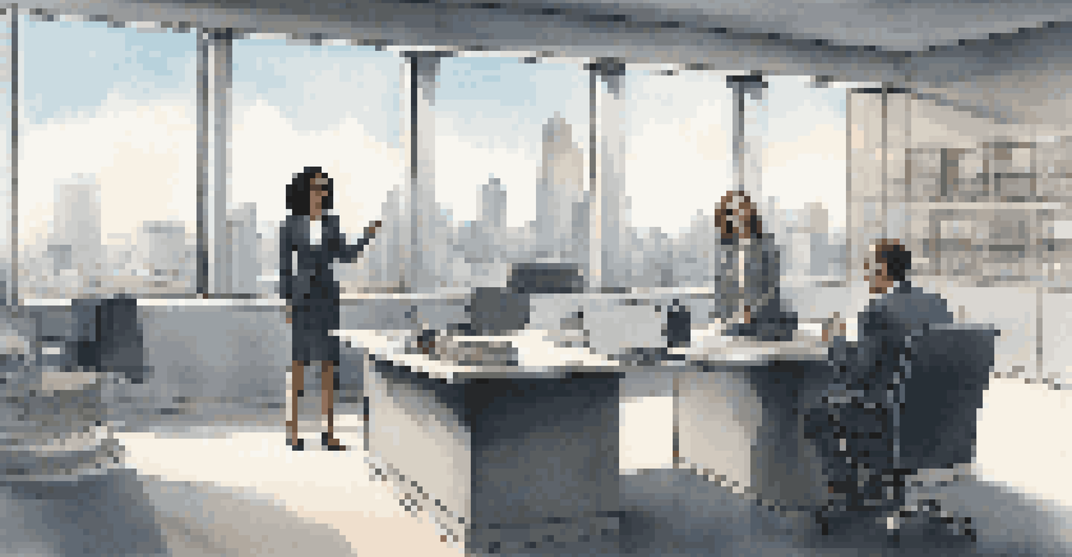 Two partners reviewing a partnership agreement in a modern office with a city view.