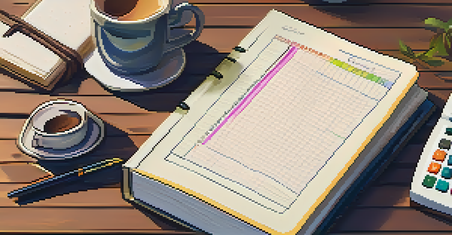 A desk with financial planning materials including notebooks and a calculator in a cozy environment.