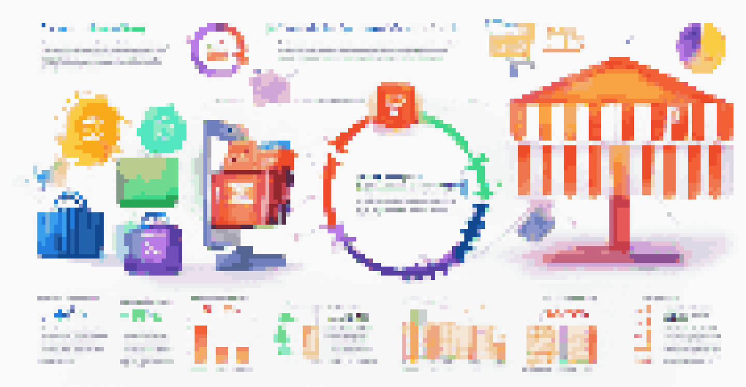 An infographic illustrating different e-commerce revenue models with icons and graphs in a bright and modern design.