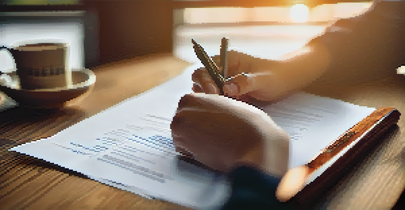 Close-up of hands completing an estate planning document on a wooden table, highlighting the importance of careful planning.