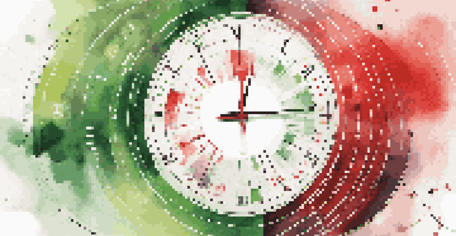 An abstract image depicting market timing strategies with a clock and fluctuating stock market graphs.