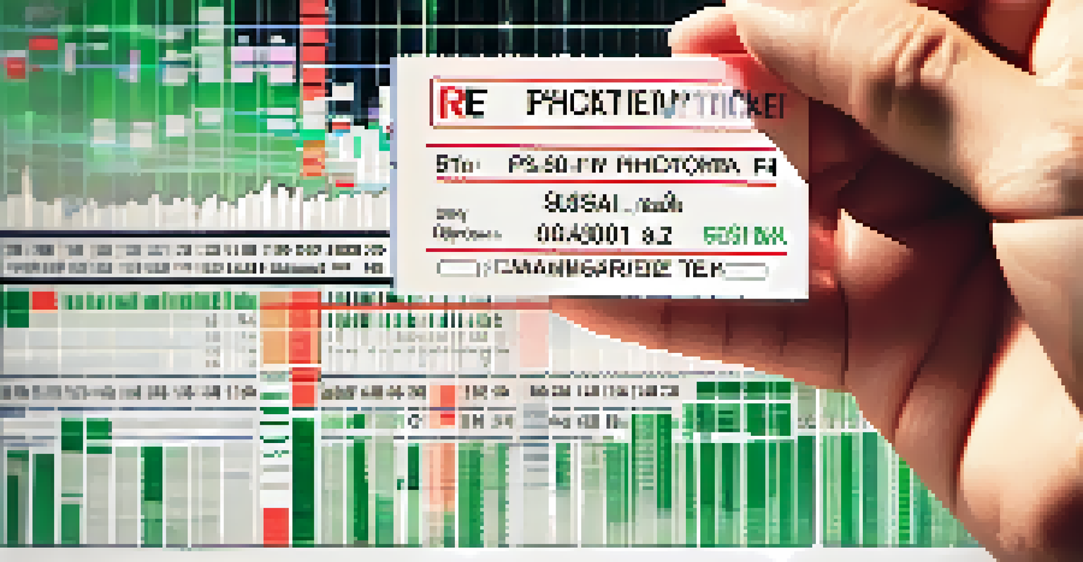 A hand holding a put option ticket with a blurred stock market graph behind it.