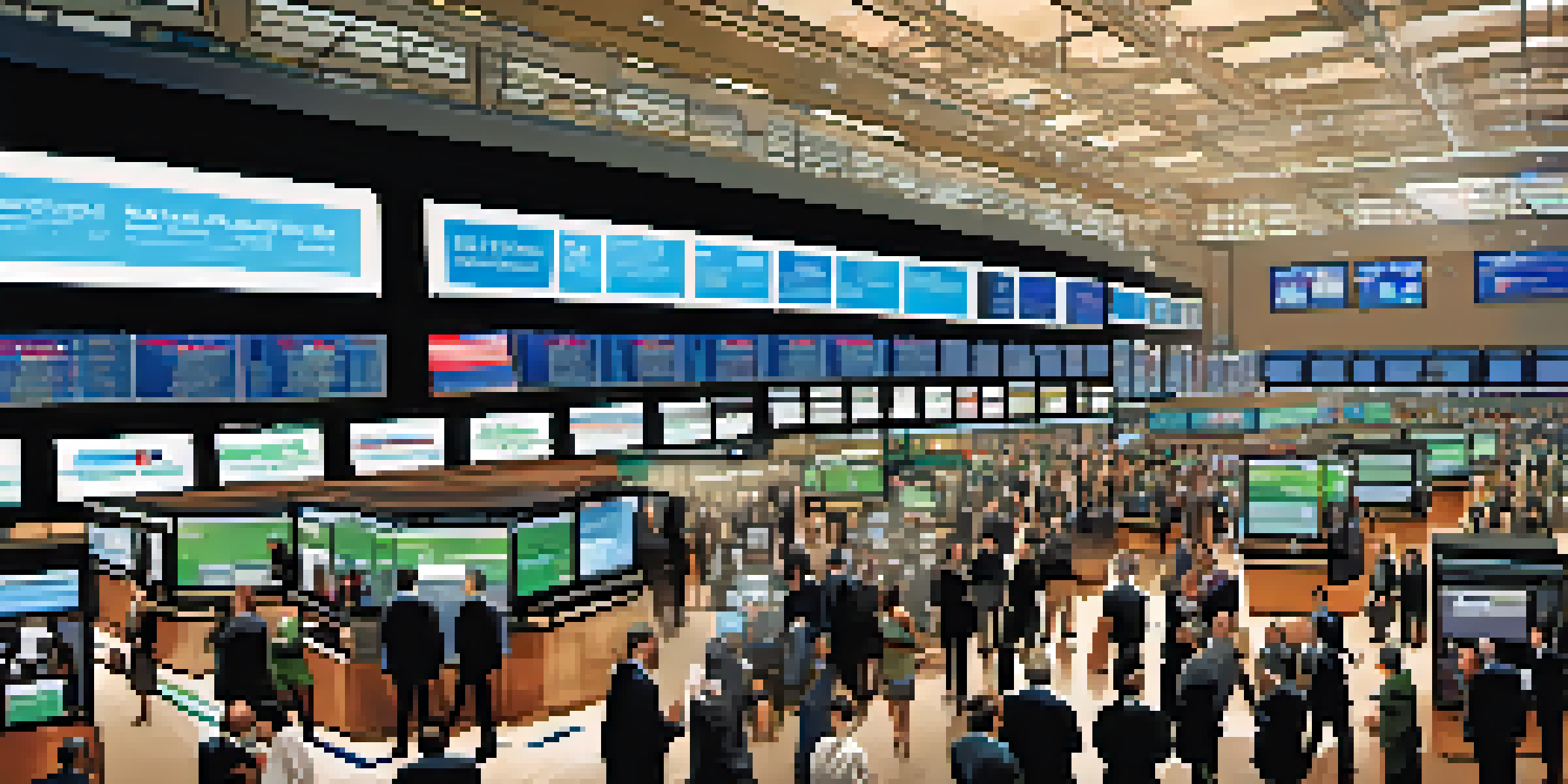 A busy stock exchange floor with traders reacting to market changes during a political event, showing various emotions.