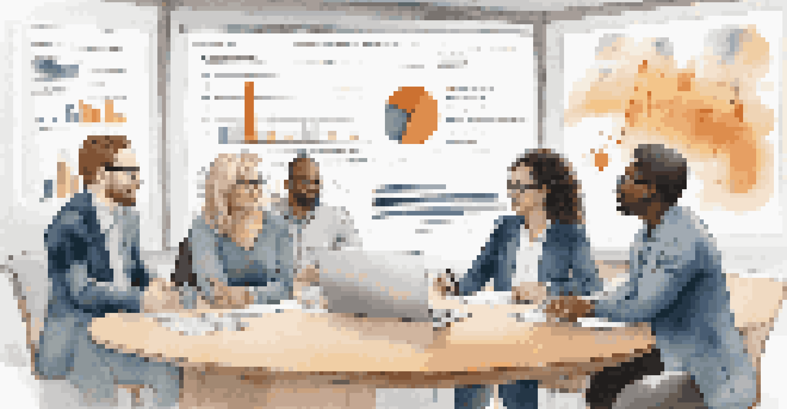 A diverse team of individuals working together in a conference room, discussing sustainability and community initiatives.