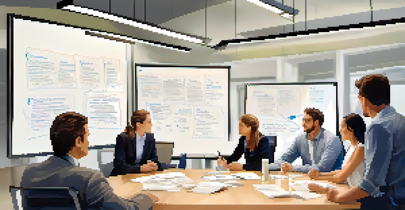 A team role-playing a negotiation scenario in a meeting room, with notes on a whiteboard and diverse team members.