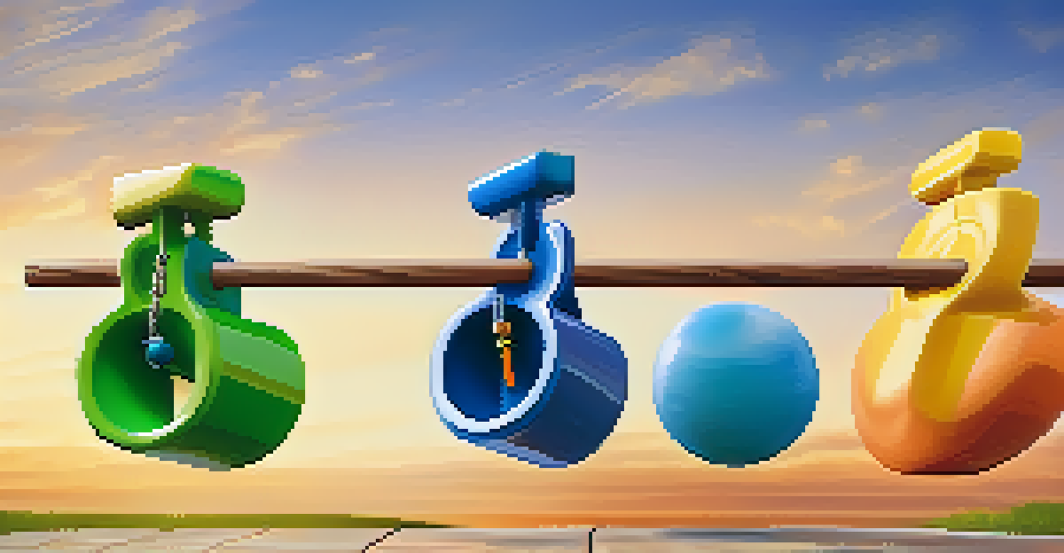 A seesaw with colorful weights representing different asset classes, illustrating balance in investments.