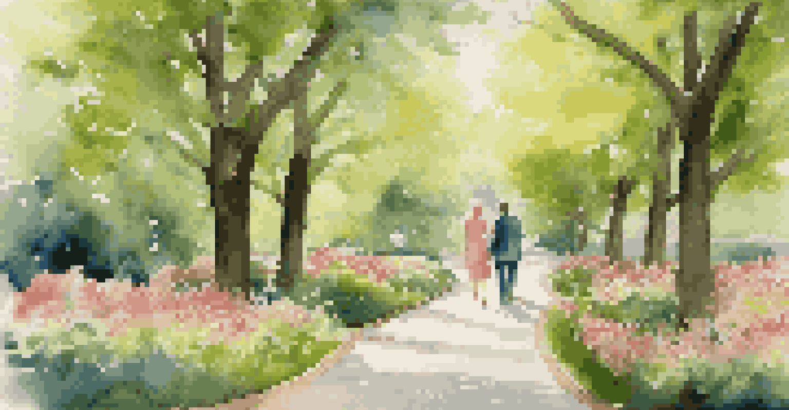 A couple walking together in a park, radiating positivity and hope after experiencing job loss.