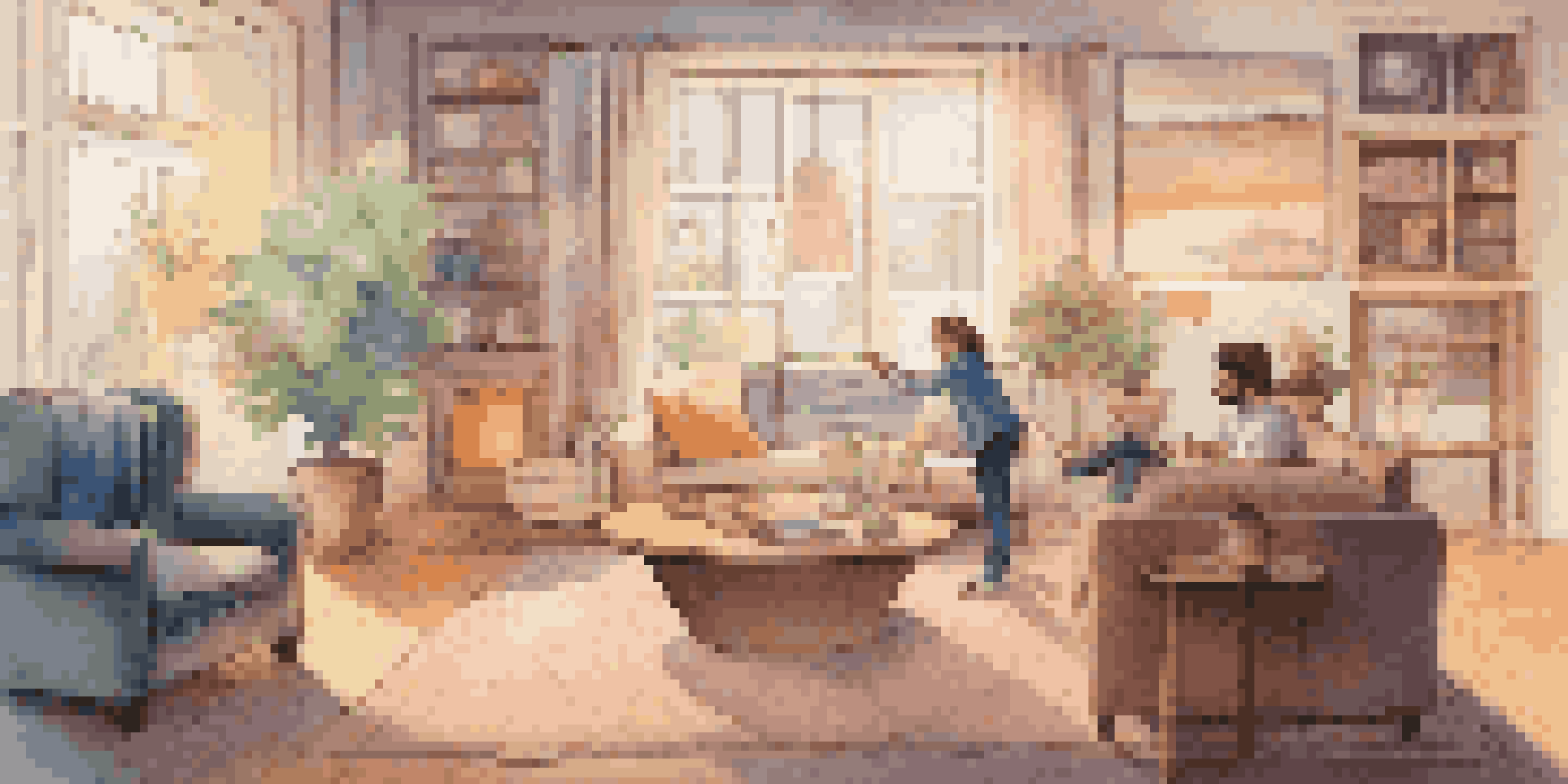 A person in a cozy living room interacting with a floating holographic display of a 3D investment portfolio.