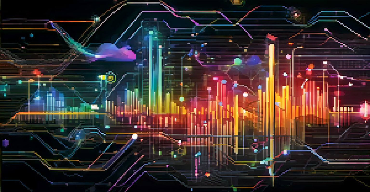 An abstract image showing colorful data points and graphs flowing from a digital cloud, with symbols of cybersecurity like padlocks and shields.