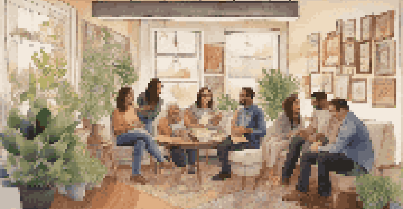 A family gathered in an office celebrating the end of a business chapter, surrounded by nostalgic photos and warm lighting.