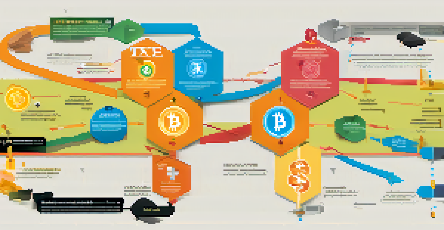 An infographic illustrating taxable vs non-taxable cryptocurrency events, with visuals and arrows indicating flow.