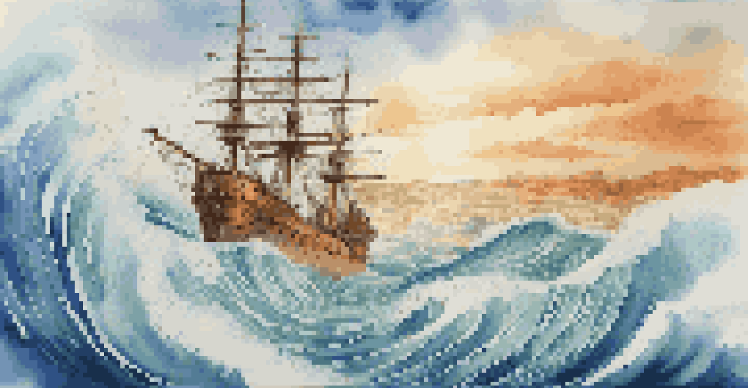 An artistic representation of a ship navigating turbulent waters, symbolizing a cryptocurrency project with a clear direction.