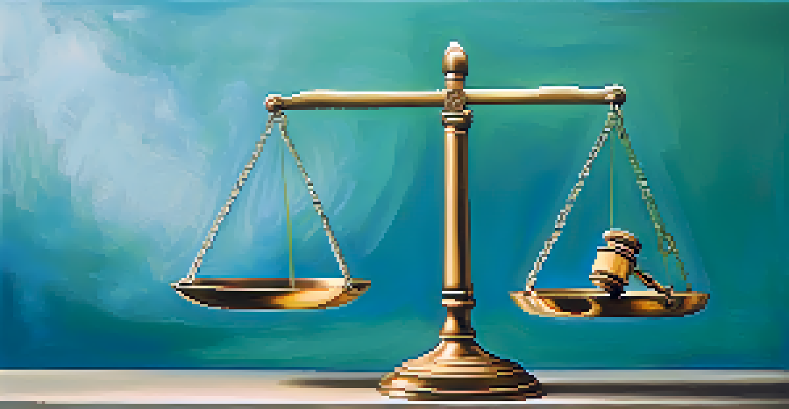An abstract image of a balance scale representing financial compliance, set against a soft blue and green background.