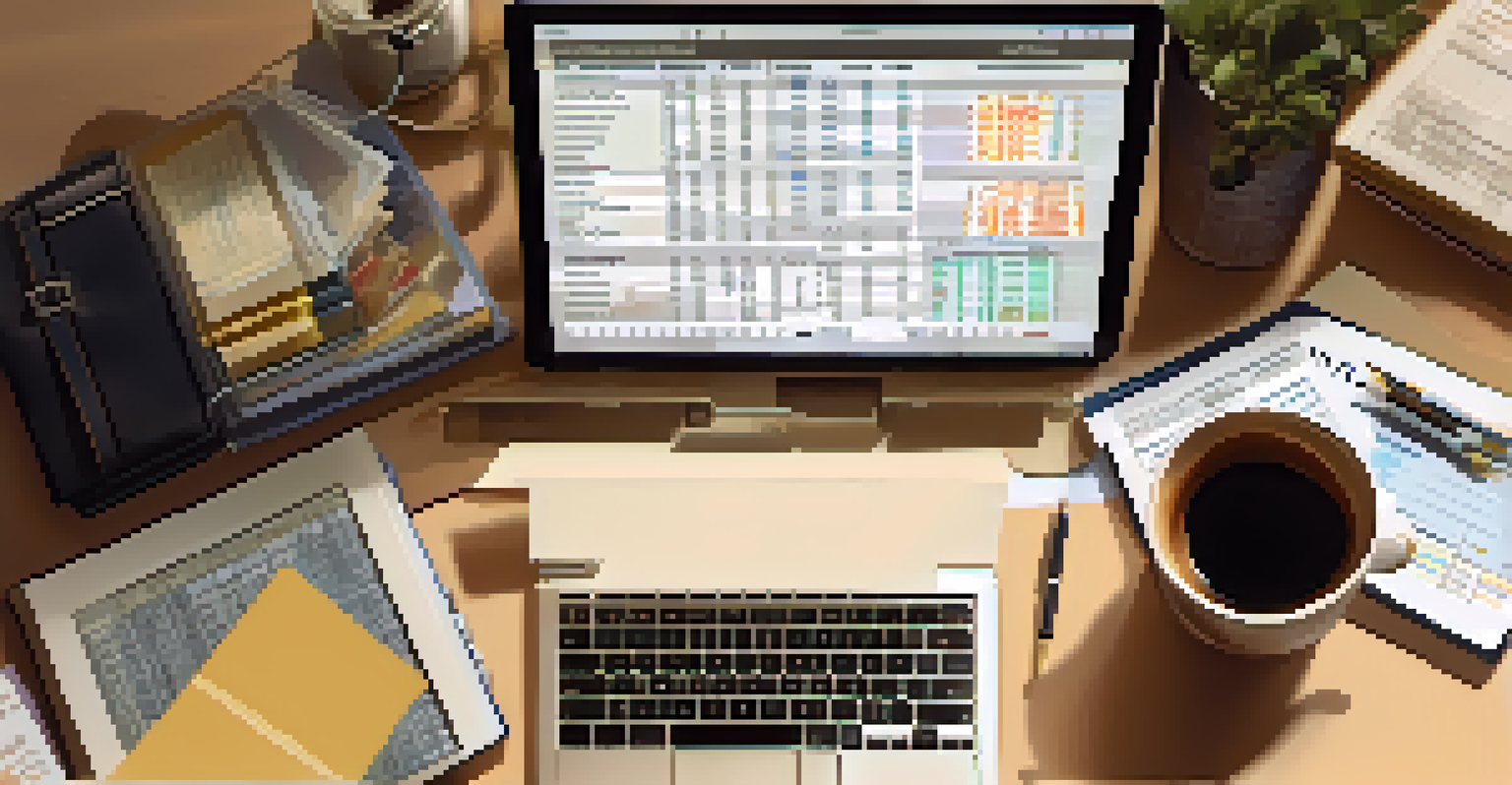 A workspace with financial planning tools and a laptop showing retirement income plans.