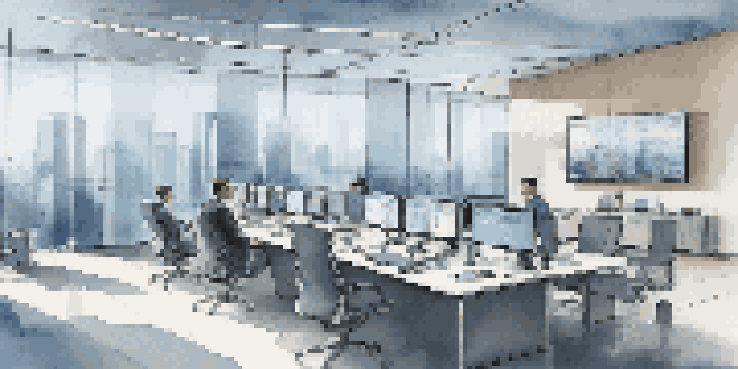 A contemporary hedge fund office with glass walls, high-tech trading screens, and a team of professionals working together.