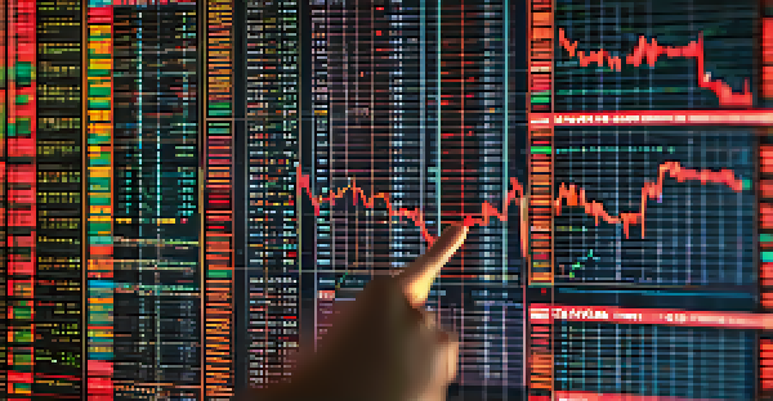 A hand placing a stop-loss order on a digital trading screen filled with stock prices and graphs.