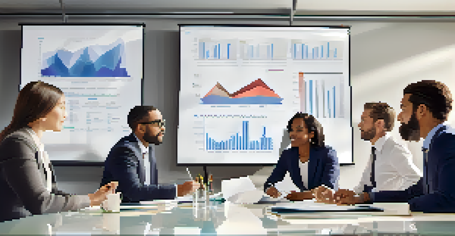 Diverse business professionals collaborating around a conference table, reviewing documents in a modern conference room.