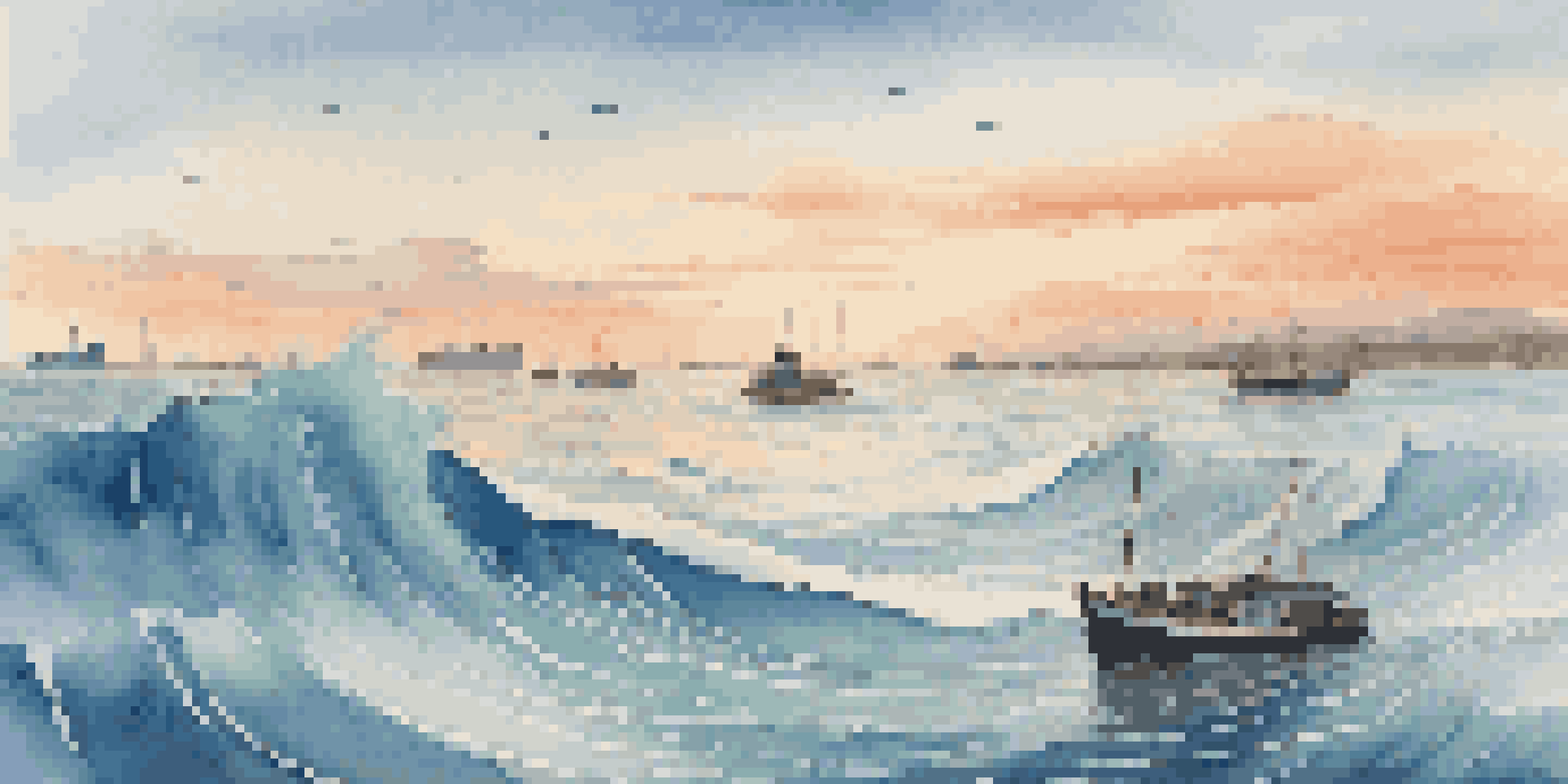 A serene ocean landscape with gentle waves and a boat labeled 'Investor' navigating through floating charts and graphs, symbolizing the bond market.