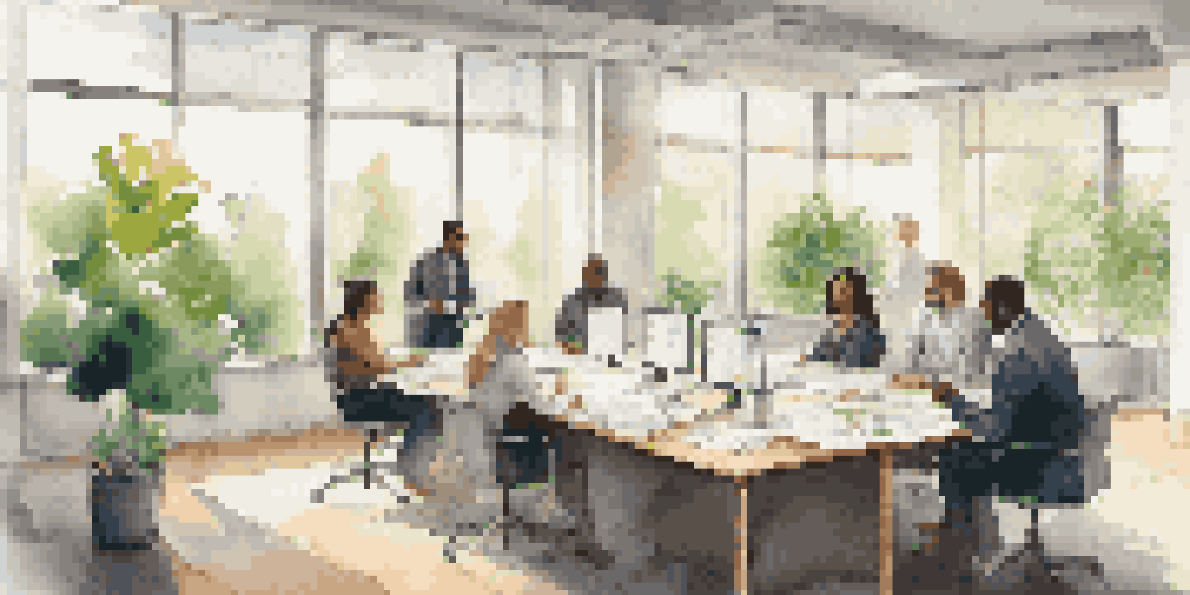 A diverse group of professionals discussing financial data in a bright office setting.