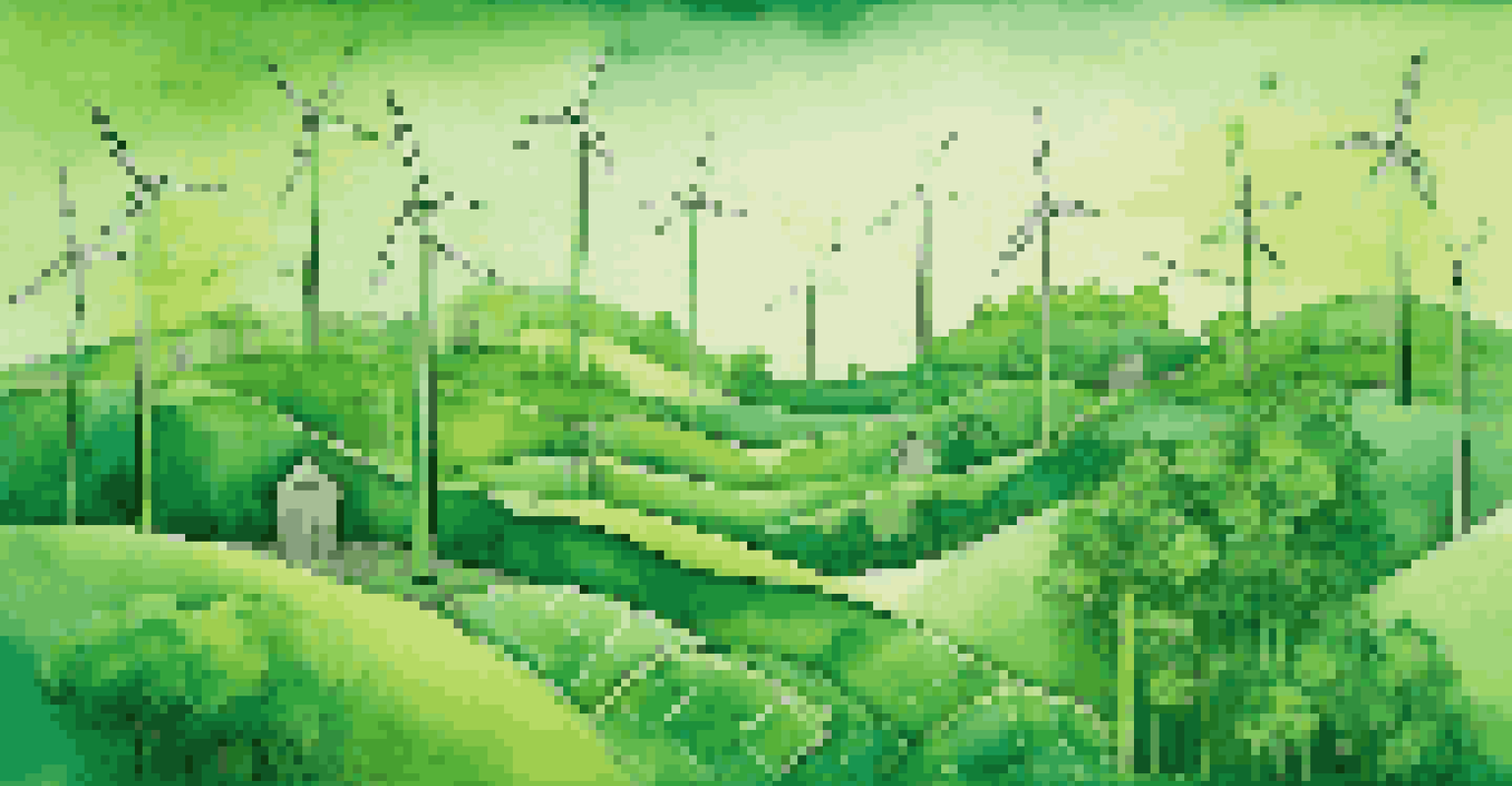 A collage of green bonds elements, including wind turbines and solar panels, set against a gradient of green hues with vines.