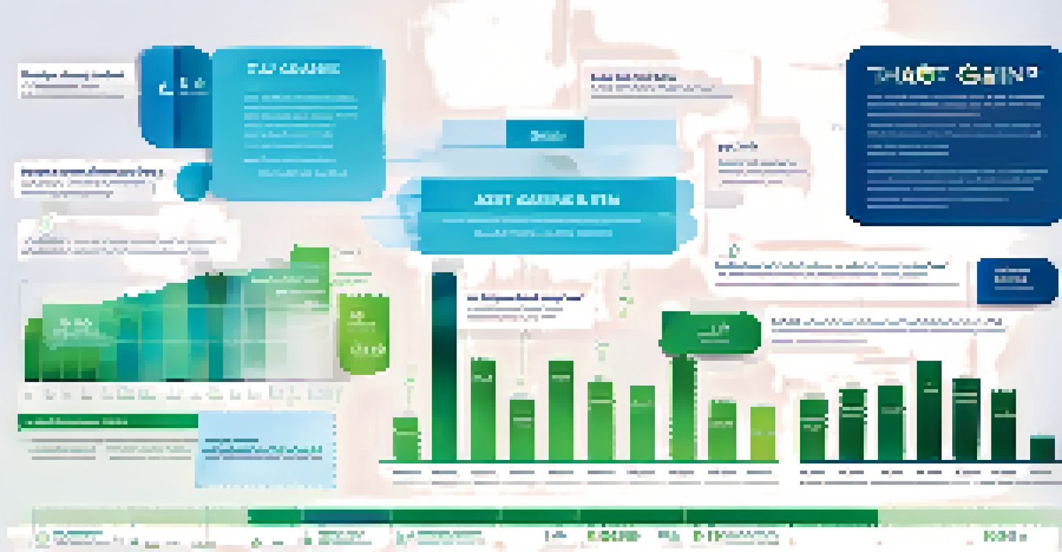 An informative infographic showing the differences between short-term and long-term capital gains with icons and text on a blue and green gradient background.