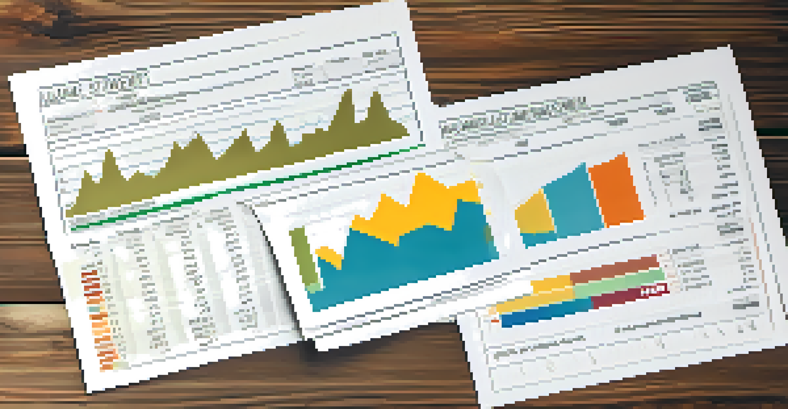 Three essential financial statements on a wooden surface, labeled clearly, with financial graphs in the background.