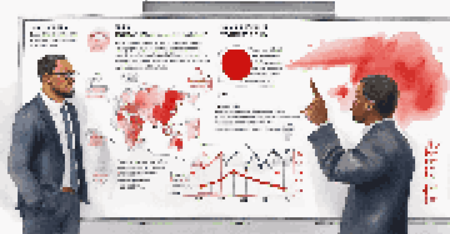An infographic on a whiteboard showing key red flags of investment fraud, with individuals observing and a hand pointing to a bullet point.
