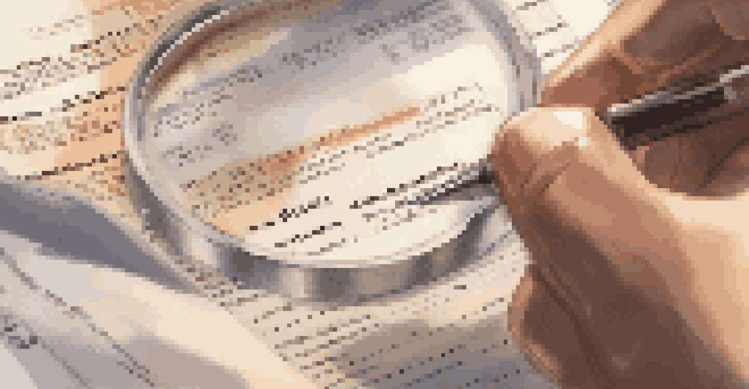 A close-up of a person using a magnifying glass to examine a financial disclosure document, with a blurred background.