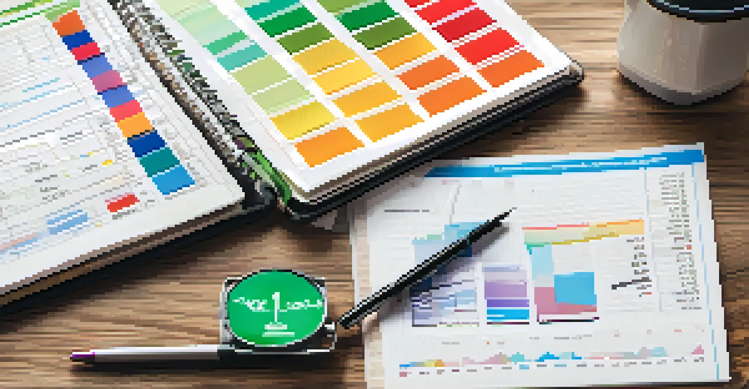 An overhead view of an open budgeting notebook with colorful graphs, surrounded by pens, a calculator, and a smartphone on a wooden table.