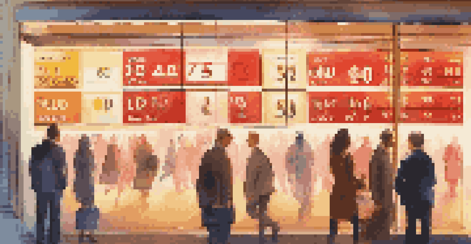 A close-up view of a currency exchange board showing rates in bright numbers, surrounded by busy bank activity.