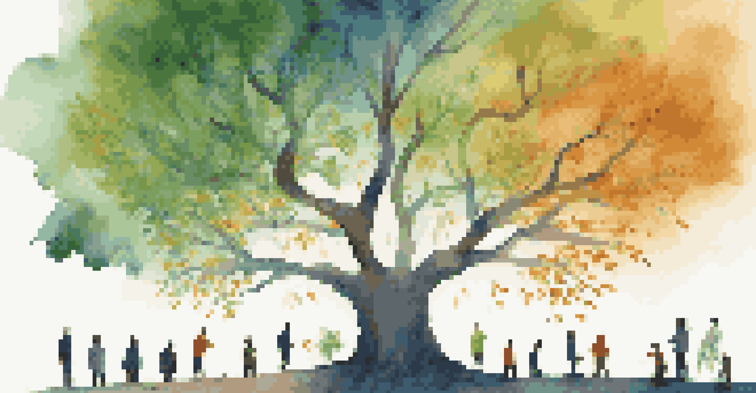A symbolic tree representing diverse industries with individuals planting seeds at its base.