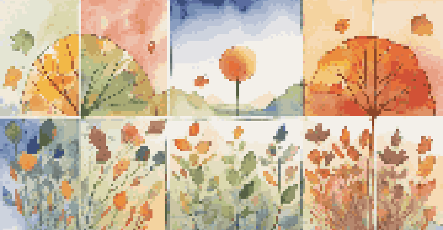 An illustration showing four seasonal quadrants with imagery of nature and financial symbols, depicting trading patterns.