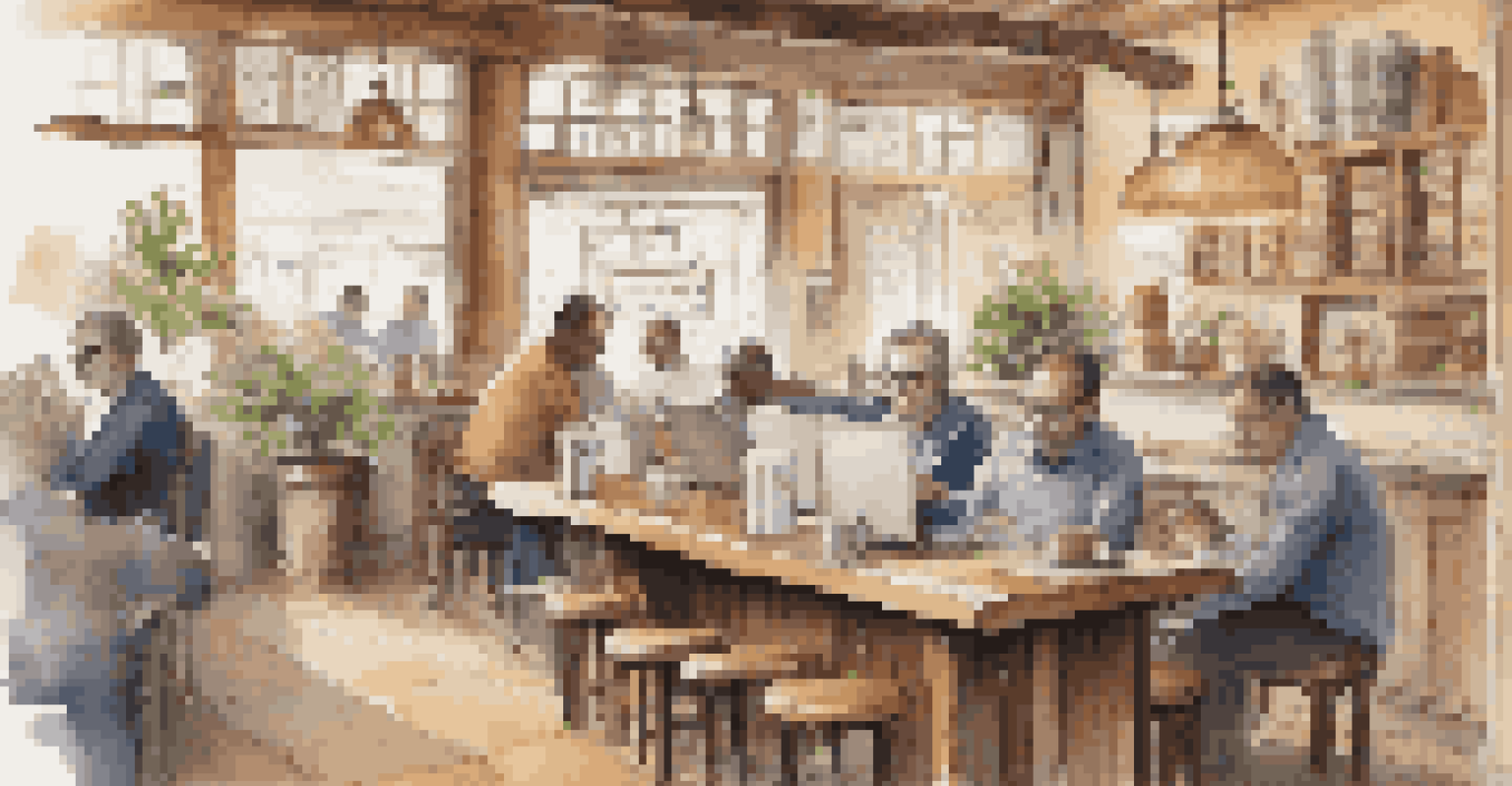 An investor working on a laptop in a rustic café, analyzing market data relevant to frontier markets.