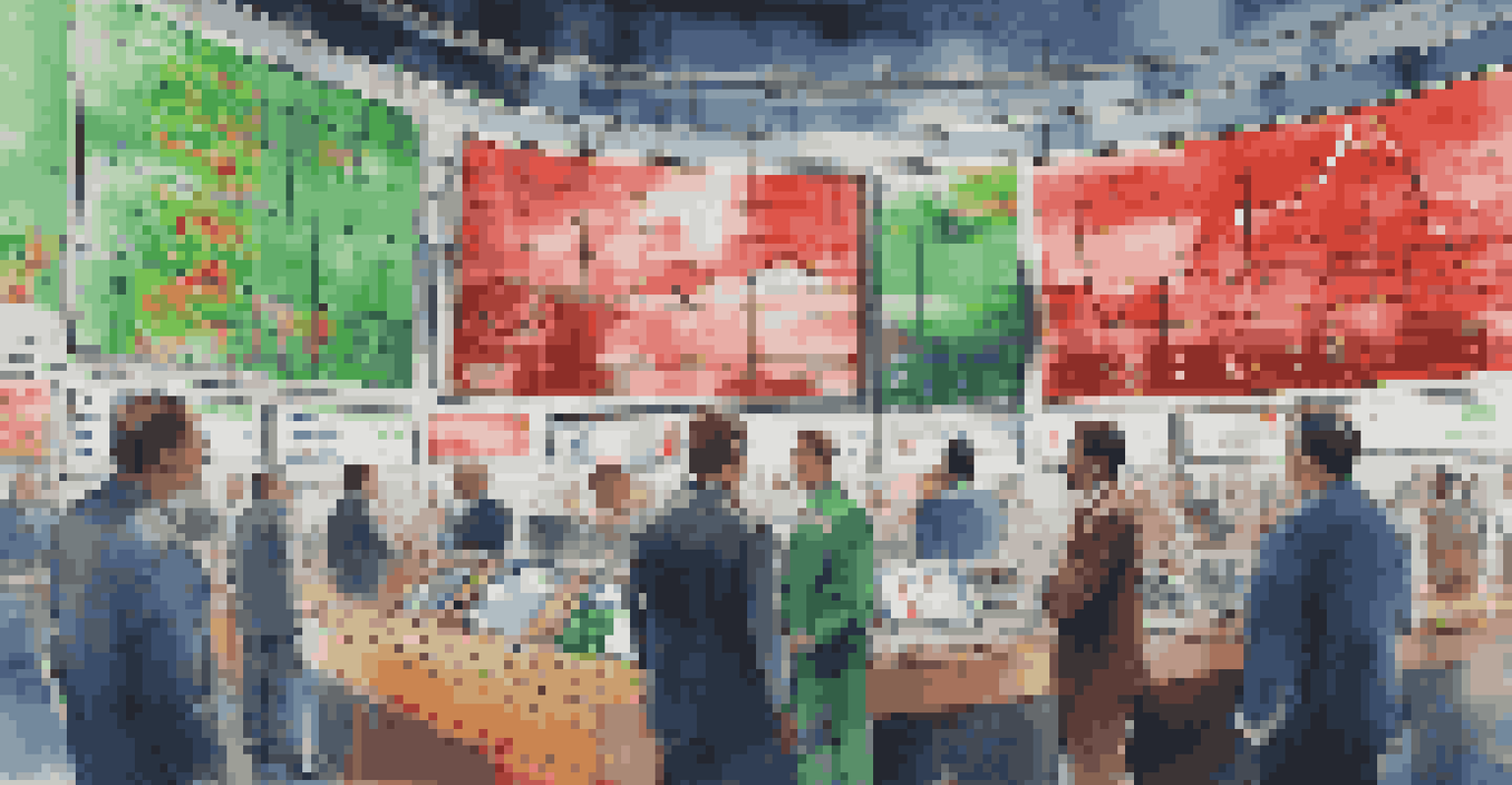 A modern stock market scene with a digital screen displaying fluctuating commodity prices and traders analyzing data.