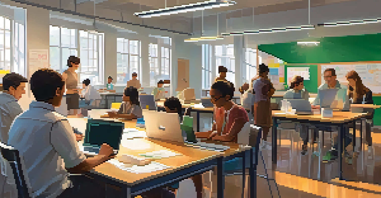 A workshop on skill development with adults learning about technology and data analysis, featuring laptops and a knowledgeable instructor.