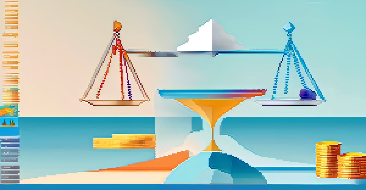 An infographic showing a scale balancing high-risk investments like cryptocurrencies and conservative investments like bonds against a soft gradient background.