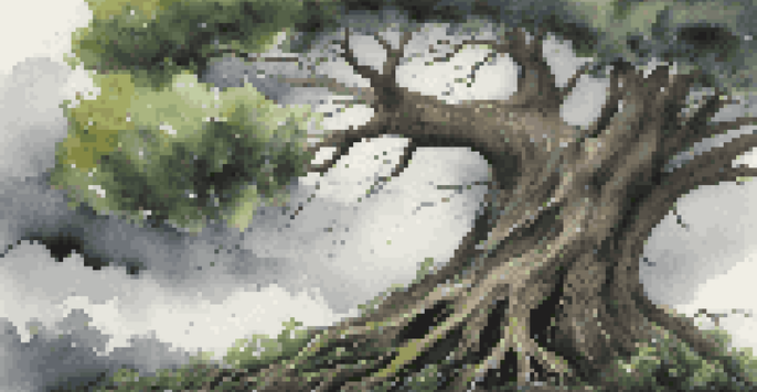 A strong tree bending in a storm, representing financial resilience with dark clouds and rain in the background.