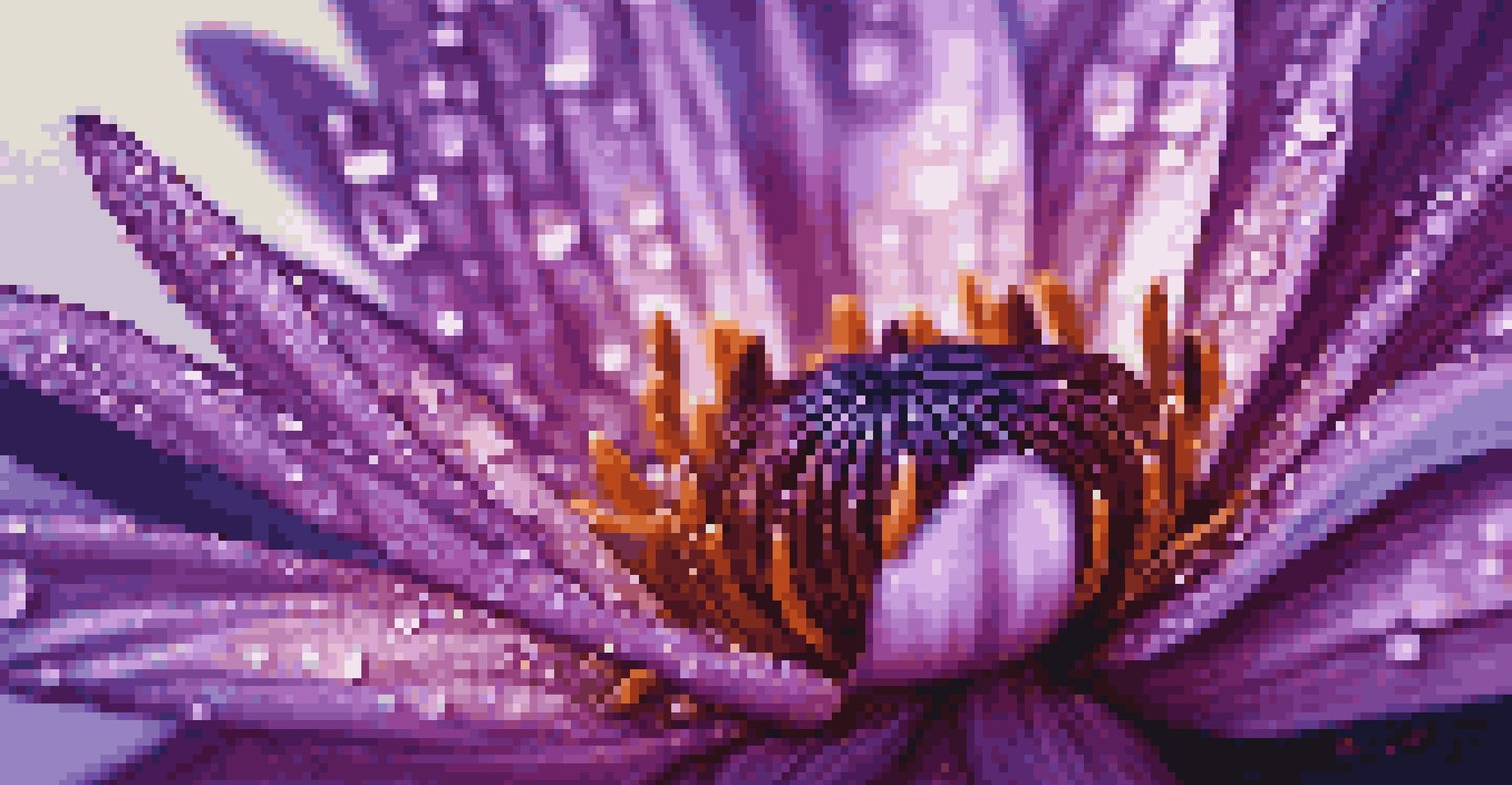 A close-up of a vibrant flower with dew drops, showcasing intricate petal details and beautiful colors.