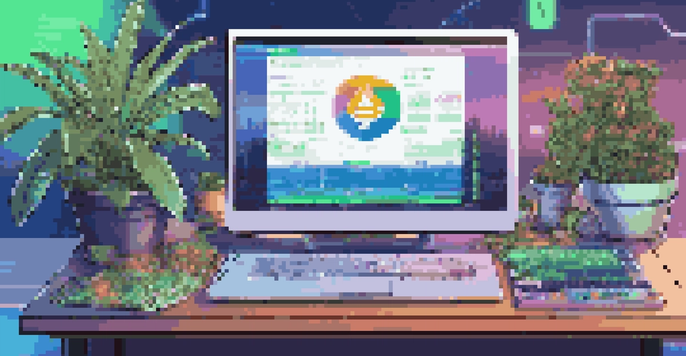 A modern workspace with a laptop displaying a cryptocurrency exchange, surrounded by digital graphics of cryptocurrency logos and illuminated in blue and green colors.