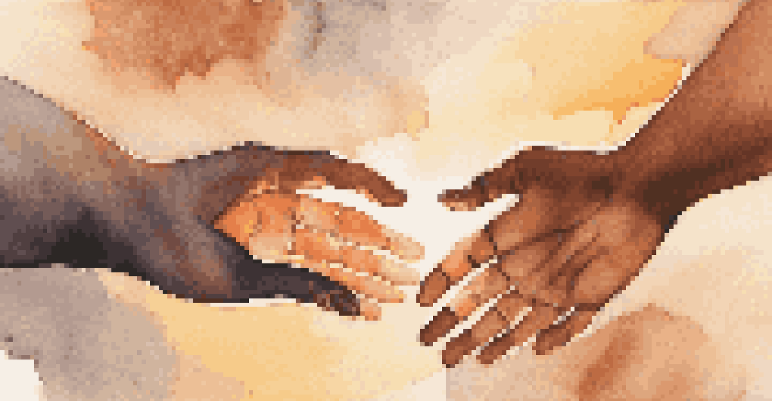 An abstract representation of trust being built, with two hands reaching out surrounded by soft glowing light and warm colors.