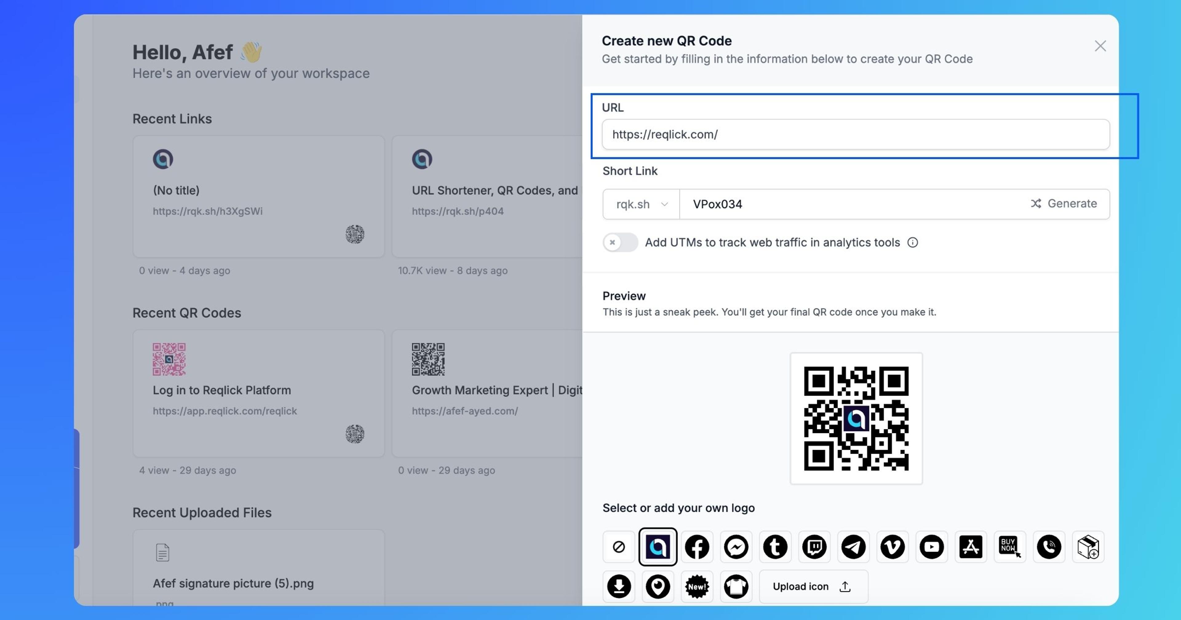 generate QR codes, custom trackable Qr codes