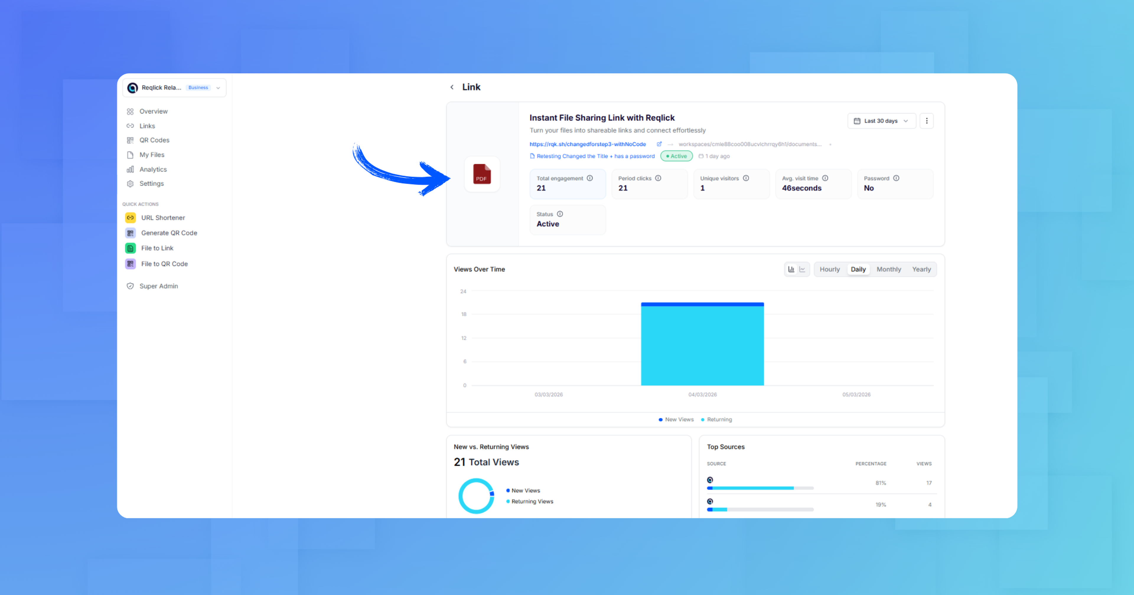 Dashboard Link Click Activity