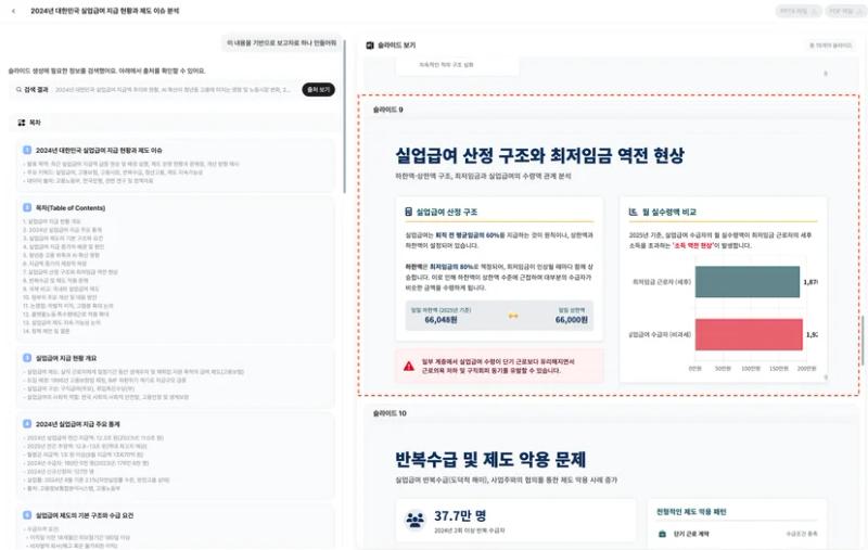 유튜브 내용을 복사 붙여넣기만해도, 보고서를 만들어주는 다글로 AI 슬라이드 예시